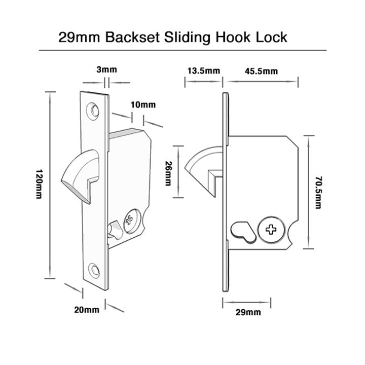 Sliding Hook Lock With A Narrow Backset Brushed Stainless Steel The Tapware Outlet 0803