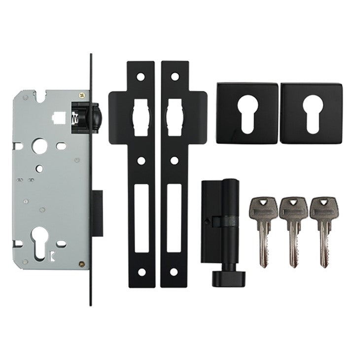 Heavy Duty Square Plated Roller Mortice Lock - Matt Black Finish
