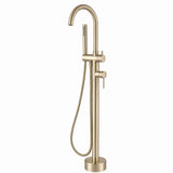 Airlie Free Standing Floor Mixer Bath Spout & Hand Held Shower Combo - Champagne Brass