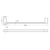 Eva Single Towel Rail 600mm - Brushed Nickel