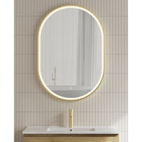 LED Mirror Brushed Gold Deluxe Oval Frame Front Lit with Sensor Touch - 600mm x 900mm