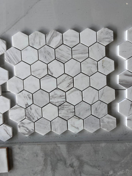 Natural Stone Pure Carrara Hex Mosaic Sheet - Carrara Bianco Hex