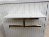 Round Deluxe Double Toilet Paper Holder with Carrara Stone Shelf - Brushed Gold