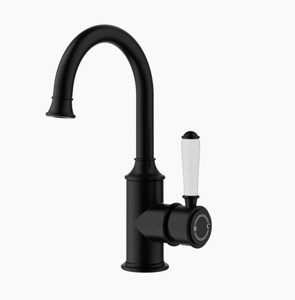 Birmingham Gooseneck Basin Sink Mixer - Matt Black
