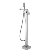 Eva Free Standing Floor Mixer Bath Spout & Hand Held Shower Combo - Brushed Nickel