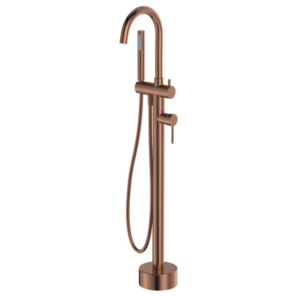 Cobre Free Standing Floor Mixer Bath Spout & Hand Held Shower Combo - Brushed Copper