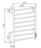 Timer Heated Towel Rail 8 Bar Round - Chrome