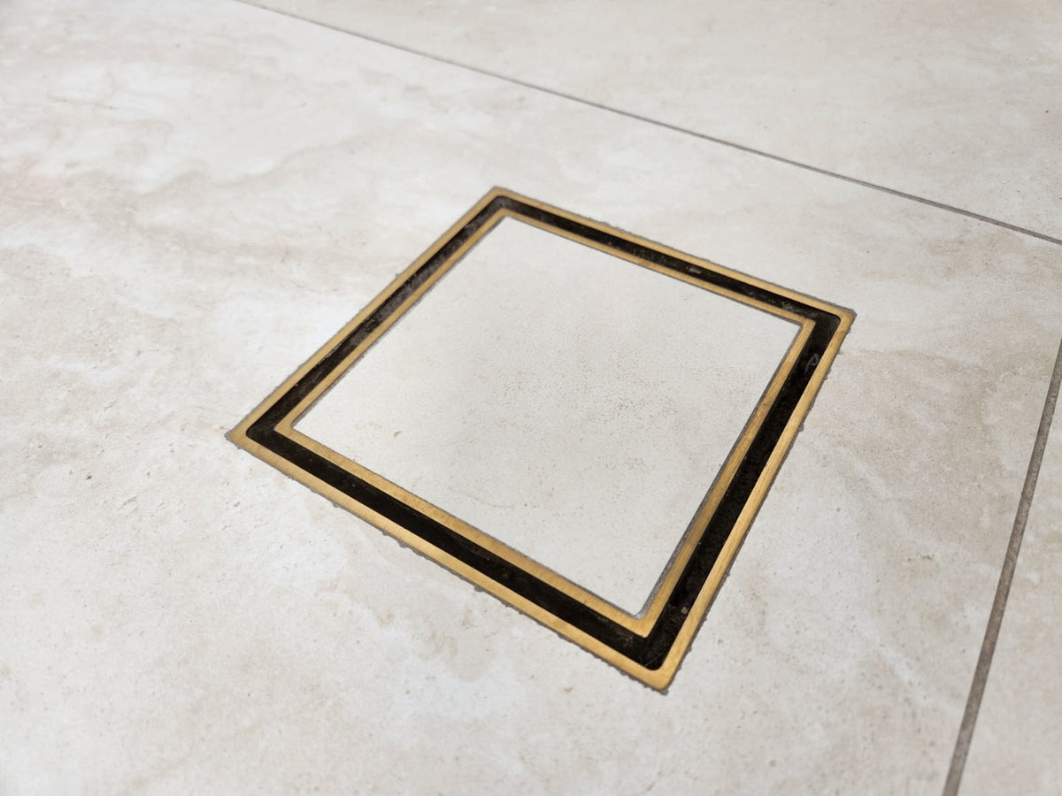 Square Tile Insert Floor Waste Brushed Gold - 100mm – The Tapware Outlet