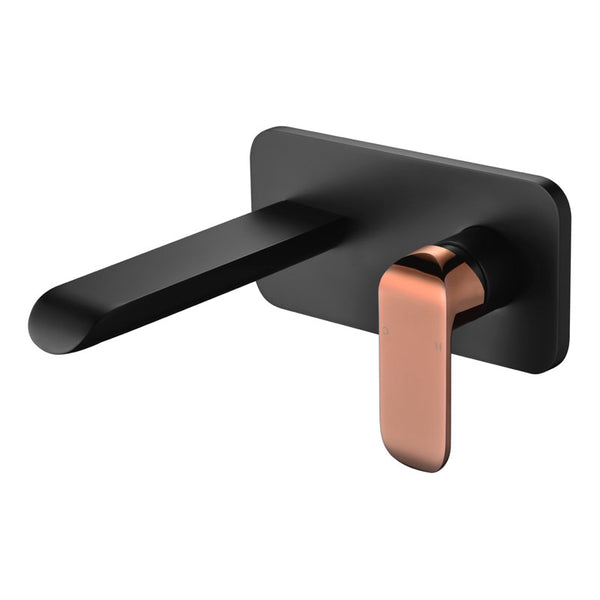 Ikon Kiama Wall Mixer & Spout Combination - Matt Black & Rose Gold