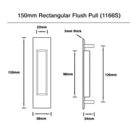 150mm Rectangular Sliding Flush Pull (Single) - Brushed Gold