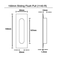 150mm x 50mm Sliding Flush Pull with Oval Grip