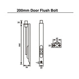 Door Flush Bolt 200mm - Matt Black Finish