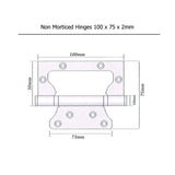 Non Morticed Door Hinges (pair) - 100 x 75 x 2mm