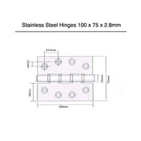 Matt Black Stainless Steel Door Hinges (1 Pair) - 100 x 75 x 2.8mm