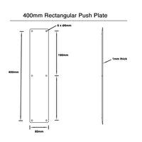 400 x 80mm Door Push Plate - Brushed Stainless Steel Finish