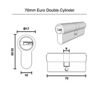 70mm Euro Double Cylinder - Brushed Gold