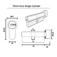 70mm Euro Single Cylinder - Brushed Gold