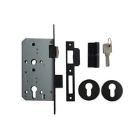 Adjustable Roller Mortice Lock with round Escutcheons - Matt Black Finish