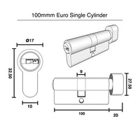 100mm Euro Single Cylinder - Brushed Gold