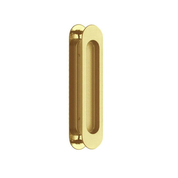 Brushed Gold Oval Sliding Flush Pulls (Pair) - 180mm x 38mm