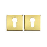 Square Euro Cylinder Escutcheon Plates - Brushed Gold