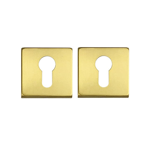 Square Euro Cylinder Escutcheon Plates - Brushed Gold