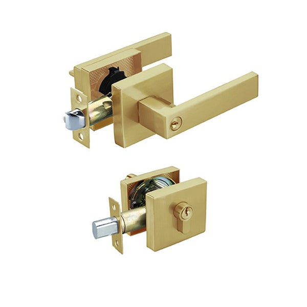 Brushed Gold Entrance Lock Set with a Deadbolt - Reef Series