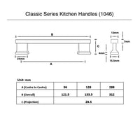 Classic Series kitchen Handles (96mm) - Matt Black Finish