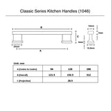 Classic Series kitchen Handles (96mm) - Matt Black Finish