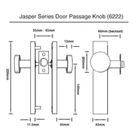 Matt Black Passage Door Knob Set  - Jasper Series