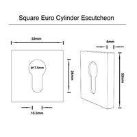 Square Euro Cylinder Escutcheon Plates - Brushed Gold