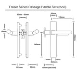 Brushed Gold Finish Door Passage Lever Set - Fraser Series