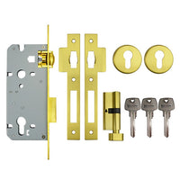 Heavy Duty Round Plated Roller Mortice Lock - Brass Finish