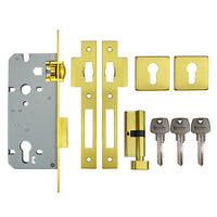 Heavy Duty Square Plated Roller Mortice Lock - Brass Finish