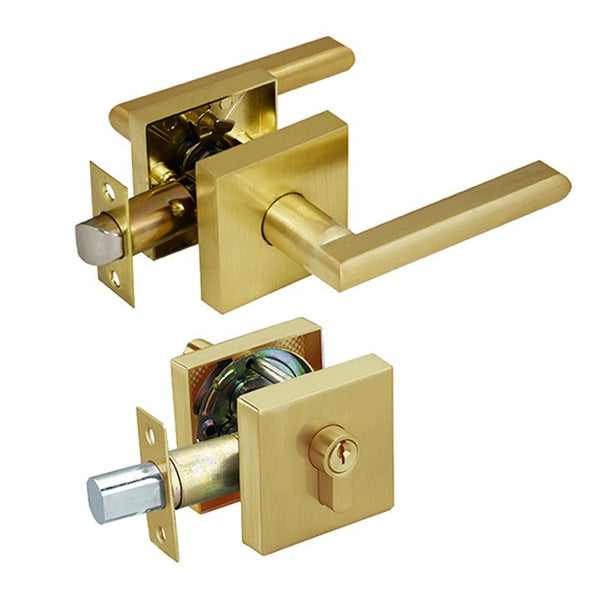 Hugh Series Entrance Handle Set - Brushed Gold