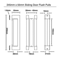 Large Sliding Flush Pull Pair (245mm x 55mm) - Brushed Gold