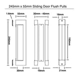 Large Sliding Flush Pull Pair (245mm x 55mm) - Brushed Gold