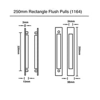 Large Rectangle Sliding Flush Pulls (Pair) - 250mm x 38mm