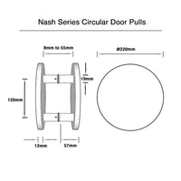 Brass Finish Round Plate Door Pulls (Pair) 220mm - Nash Series