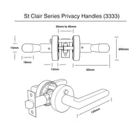 St Tropez Series Privacy Lever Set - Matt Black Finish