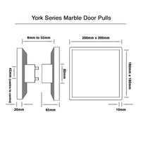 Brass Finish Square Plate Door Pulls with Black Stone - York Series