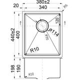 Eva Above/Undermount Single Bowl 340mm x 400mm - Stainless Steel