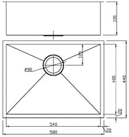 Rosa Above or Undermount Single Bowl 540mm x 400mm - Stainless Steel