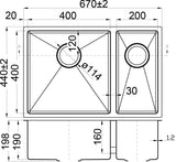 Eva Above/Undermount 1 & 1/2 Bowl 670mm x 440mm - Stainless Steel